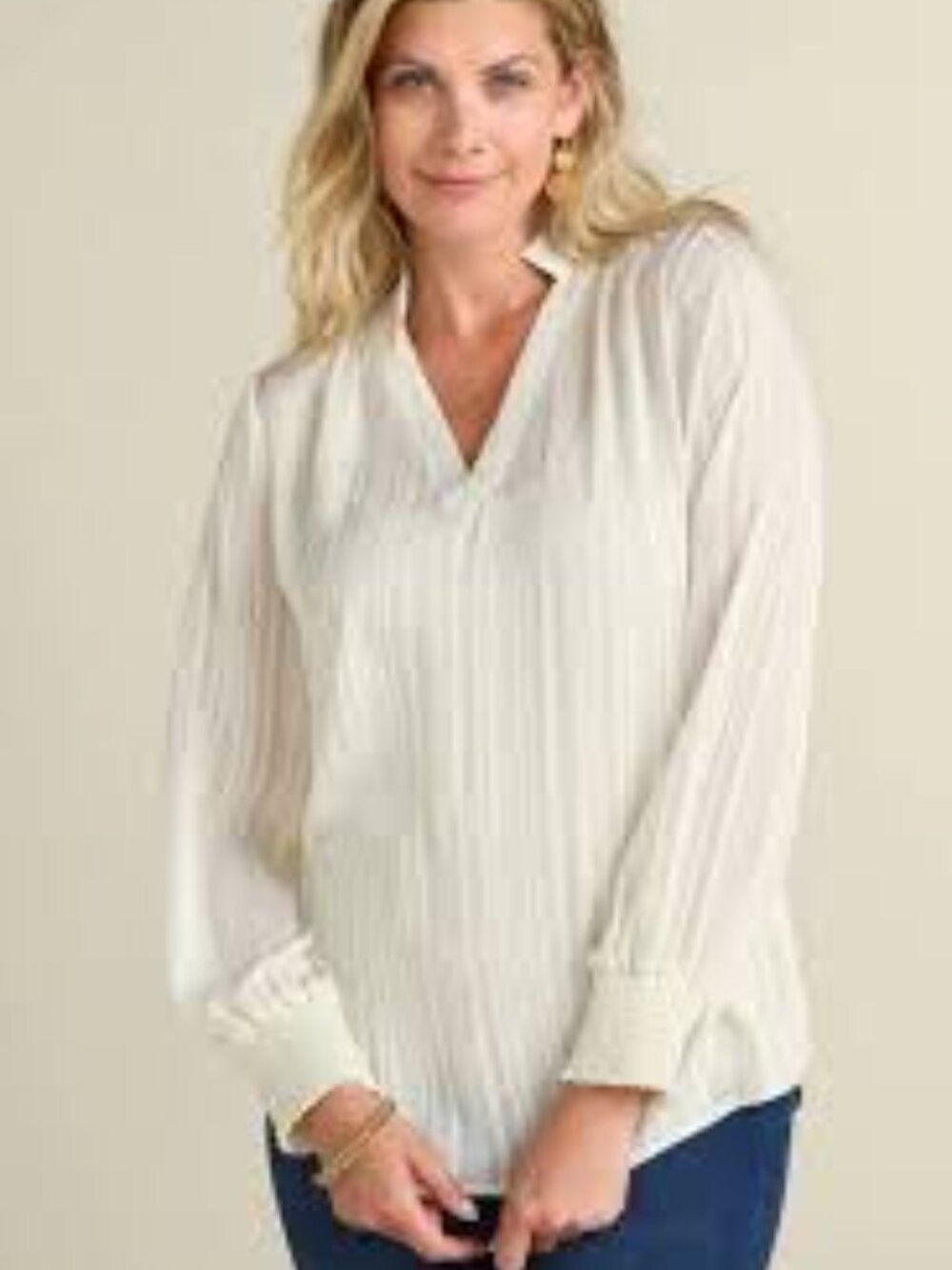 NWT Soft Surroundings Semi-Sheer Silky Striped Blouse Ivory Medium